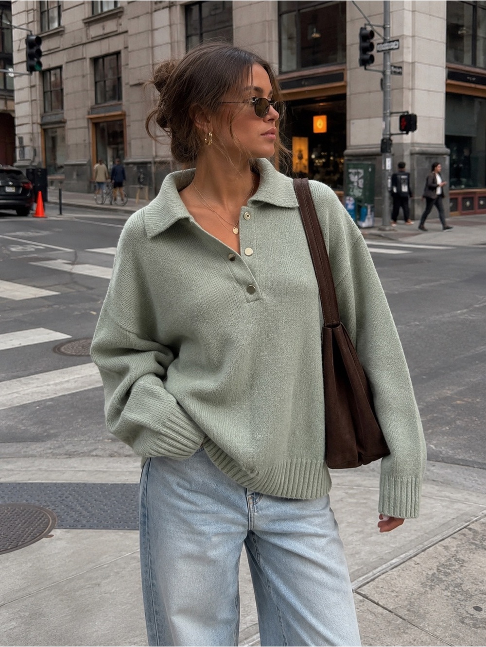 Abercrombie & Fitch Sage Green Polo Knit Pullover